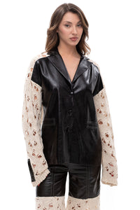 Edge Contrast – cropped eco-leather and knit shorts