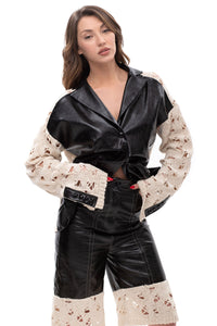 Edge Contrast – cropped eco-leather and knit shorts