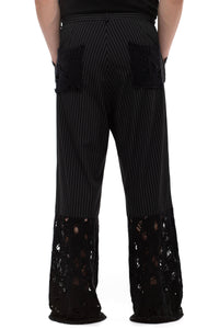 Split Code – men’s trousers in pinstripe and linen-blend knit