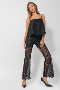 High-waisted lace bell-bottom pants