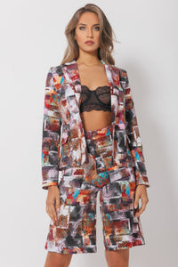 Classic single-breasted jacket with a colorful print