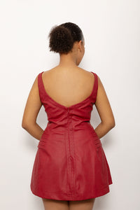 “Christine” Leather Mini-Dress with a V-neckline