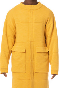 Men’s Knitted Cardigan Structured Yellow Coat Thicker Zipper Outerwear - Maison BOGOMIL
