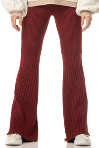 Maroon Knitted Fine Flare High Waisted Bell Bottom Pants - Maison BOGOMIL