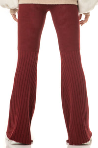 Maroon Knitted Fine Flare High Waisted Bell Bottom Pants - Maison BOGOMIL