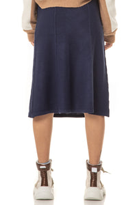 Women’s Elegant Navy A-Line Knitted Midi Skirt - Maison BOGOMIL