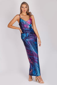 Long satin dress with a straight silhouette