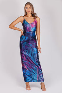 Long satin dress with a straight silhouette